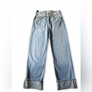 Etica Wide Leg Jeans High Rise Light Wash Cuffed Hem Size 26 Sustainable Denim